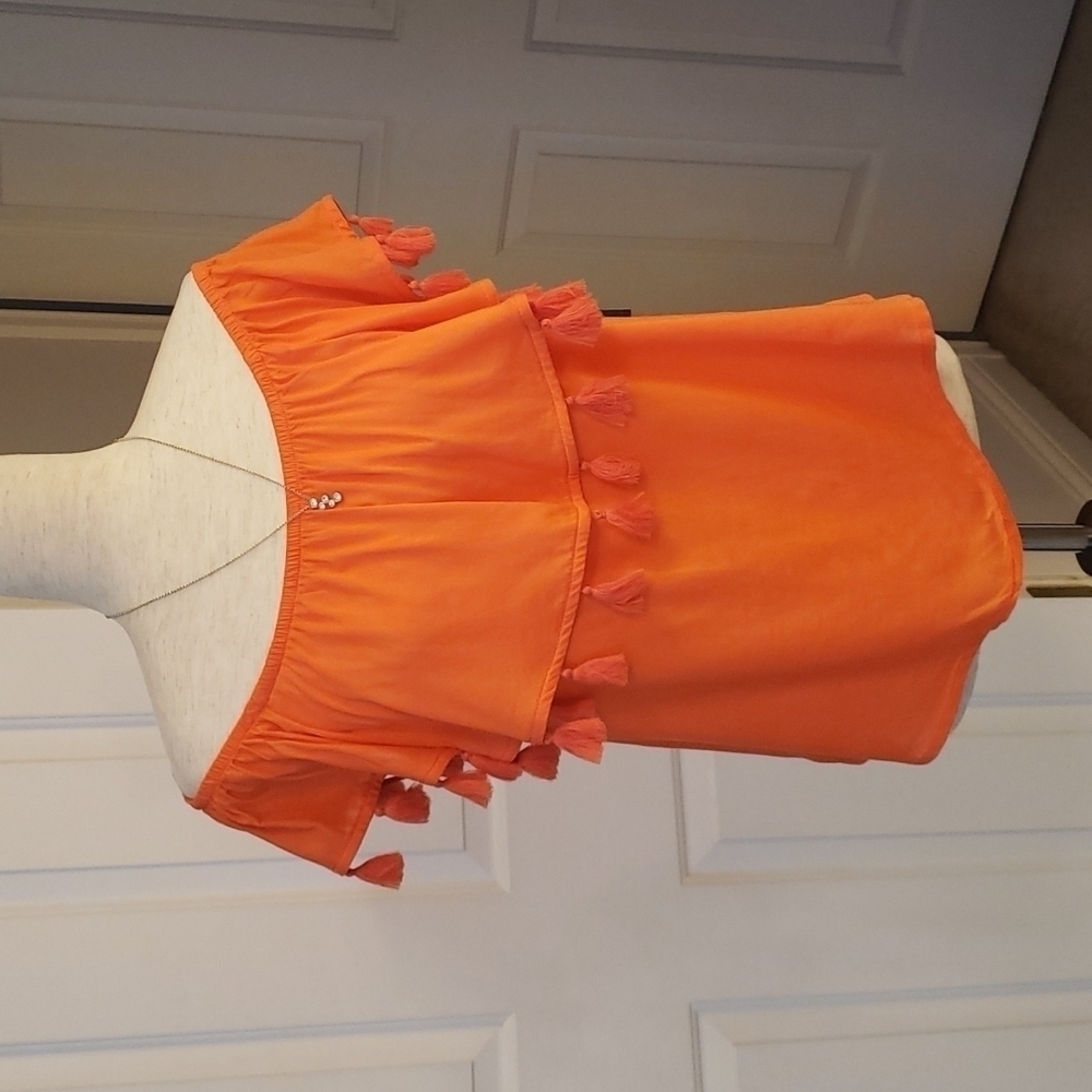 A.n.a. Hot Coral Off Shoulder Tassel Top NWT